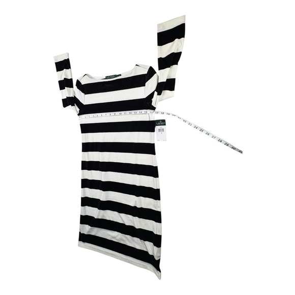 Lauren Ralph Lauren Black White Stripe Knit Dress 3/4 Sleeve Size Small NWT - Picture 8 of 8